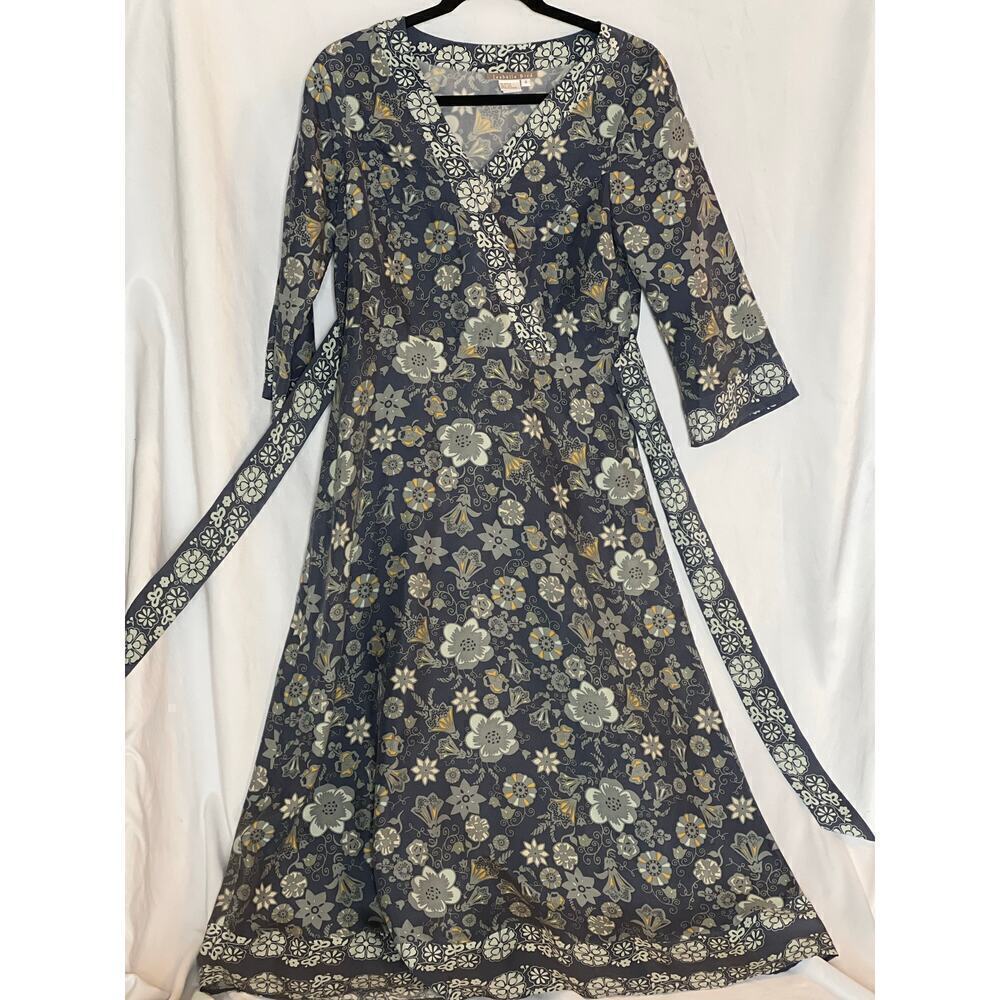 Anthropologie Isabella Bird Floral Retro Kimono Midi Dress, 100% Silk, Blue, 4